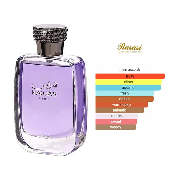 Rasasi Hawas 3.4FL OZ Eau de Parfum for Men.