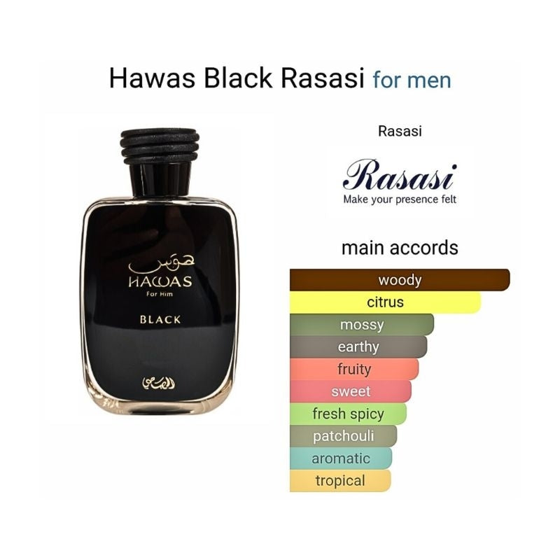 Rasasi Hawas Black 3.4FL OZ Eau de Parfum for Men.